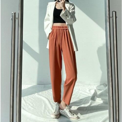 Fashion Harajuku Women Chiffon Suit Pants High Waist Loose Slim Casual Pencil Trousers Streetwear