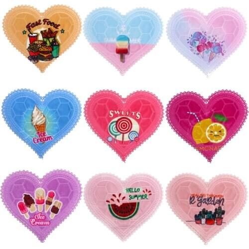 Fashion Heart Shape Patches Sew On Patches For Clothes Applique Cartoon Unicorn Patch On Clothes Stripes DIY Apparel Accessory