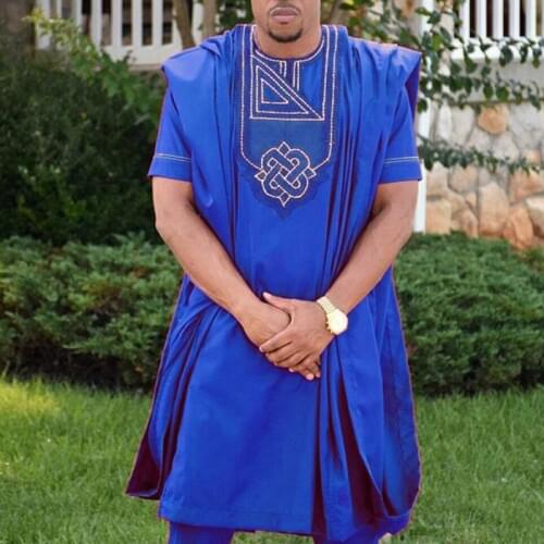 H&D Dashiki Men Agbada African Suit For Men Robes Shirt Pants Set Embroidered T shirt Male Boubou 2021 New Vetement Homme PH3062