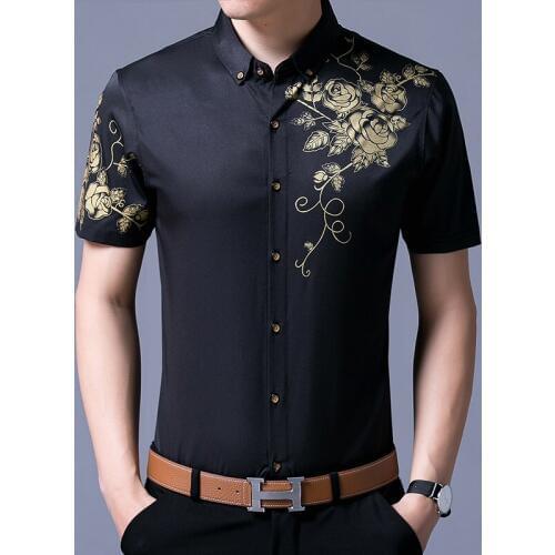 2017 New arrival mens summer floral shirts new cheap high quality fashion design flowers printed male short sleeve dress shirt