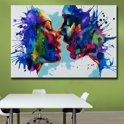 Wxkoil Wall Art Pictures For Living Room Home Decor Abstract Kiss Couple Urban Pop Art Canvas Oil Painting Printed No Frame
