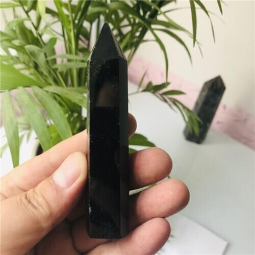 Natural Rock Obsidian Hexagonal Column Crystal Point Mineral Ornament Healing Wand Home Decor DIY Gift Decoration