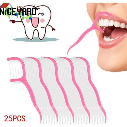 NICEYARD 25pcs/pack Plastic Tooth Picks Teeth Cleaning Dental Floss Toothpick Oral Care Disposable Toothpicks Interdental Brush