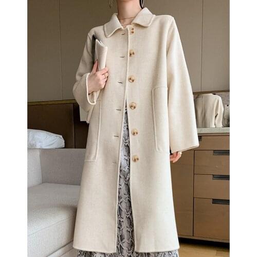 2021 Autumn New 100% Wool Coat Women Long Korean Style Outerwear Double-sided Woolen Coats Female Winter Womens Clothes WPY4241