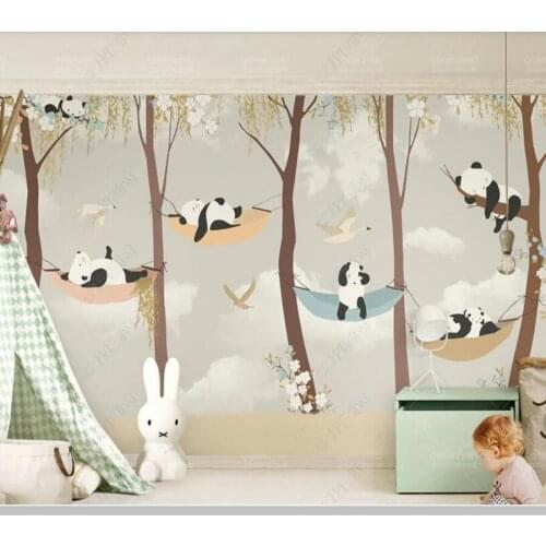 Papel de parede Childrens room cute sleepy panda trees cartoon 3d wallpaper mural,living room tv wall kids' bedroom wall decor