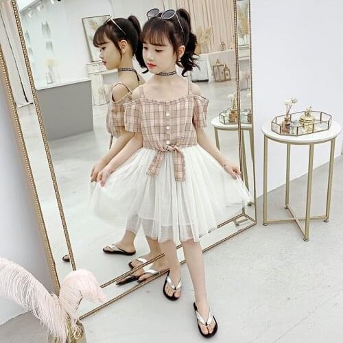 Plaid Ruffle Sling Children Dress 2021 Summer Dresses For Girls Wedding Dress Elegant Princess Dress Vestidos 4-12 Year Old