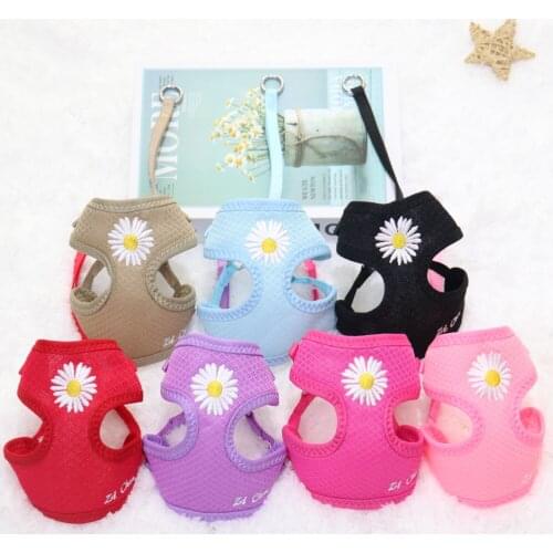 Dog Harness and Leash Set Daisy Embroidery Mesh Breathable Adjustable Pet Harness for Small Medium Dogs Vest Pet Accessories