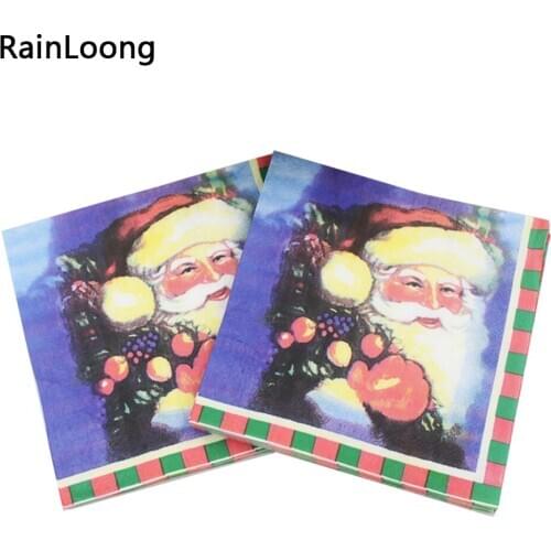 [RainLoong Blue Santa Paper Napkins Christmas Festive & Party Tissue Napkins Decoration Guardanapo 33cm*33cm 1 pack (20pcs/pack)