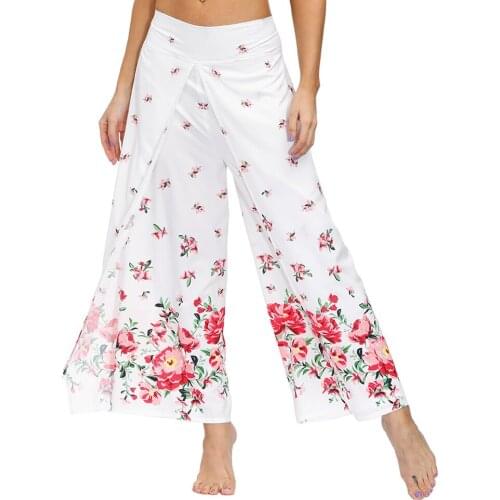 Harem Pants Slit Wide Leg Elastic Waist Yoga Pants,Palazzo Casual Beach Boho Hippie Pants For Women