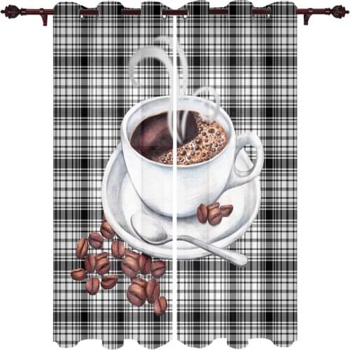 Modern Curtains Lattice Coffee Beans Baby Room Bedroom Creative Window Curtains Kitchen Living Room Terrace Valance Curtains