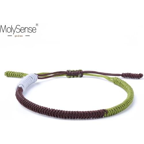MolySense Tibetan Buddhist Lucky Charm Tibetan Bracelets & Bangles For Woman Men Handmade Knots Green Rope Amulet Bracelet