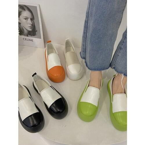 Trendy Korean style college style thick bottom color matching set foot ladies small leather shoes summer ladies casual shoes