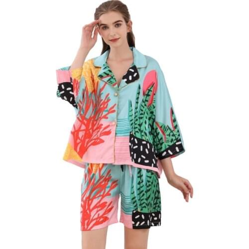 Women Silk Pyjamas Femme Satin Pijama Sleepwear Short Sleeve Fashion Pajamas for girl Nightwear Suit Home New 2021 Home Clothes