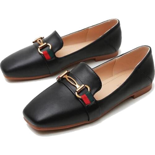 2021 Autumn New Fashion Square Toe Flat Sole Loafers White Women Shoes 41 42 43