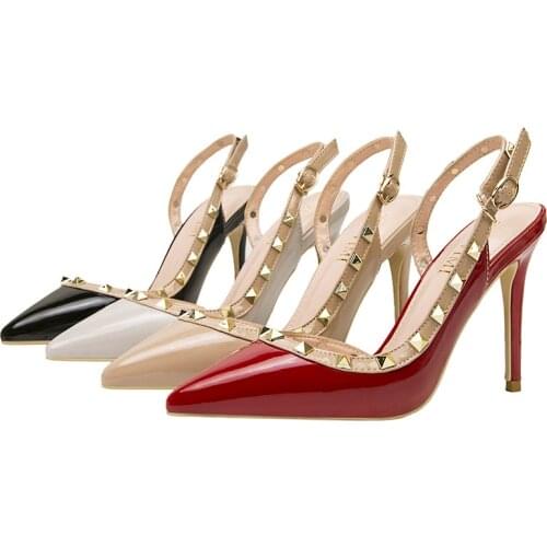 NEW Rivet Hollow Female Sandals 10CM PUMPS Simple Fashionable Sexy Nightclub Stiletto High Seel Shallow Mouth Pointed High Heels