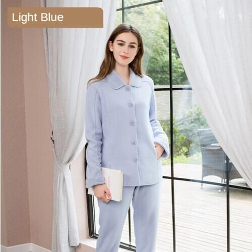Light Blue Ladies Pajamas Suit Winter New Lamb Velvet Lapel Cardigan Solid Color Thickening Feminine Home Clothing Sleepwear