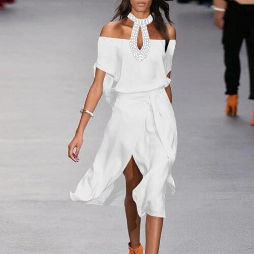 Off Shoulder Dress 2021 VONDA Women Short Sleeve Party Long Dresses Sexy Holiday Party Vestidos Robe Femme Sundress