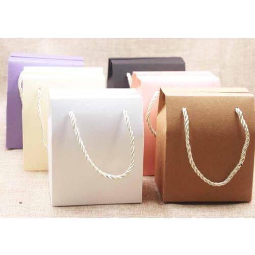 1lot=5pcs ivory gift Paper Bag with handle pink handle wedding Packing Boxes lilac Gift Box with handle kraft nuts package box