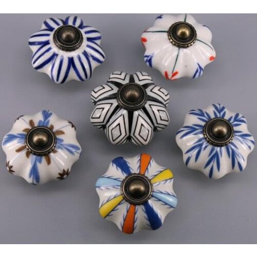 1x New Arrival Vintage Furniture Knobs Leaf Painted Ceramic Pumpkin Cupboard Cabinet Drawer Door Pull Handles