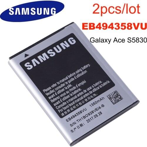 2pcs/lot Samsung EB494358VU For Samsung Galaxy Ace S5830 S5660 S7250D S5670 i569 I579 GT-S6102 S6818 1350mAh Original Battery
