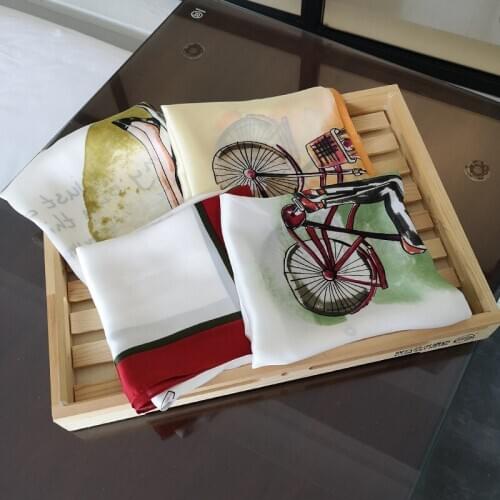 2020 70x70 Ins Bicycle Multipurpose women Silk twill scarf Satin square tie Hairband ladies foulard femme towel bufanda shawl