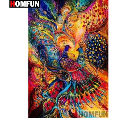 HOMFUN Full Square/Round Drill 5D DIY Diamond Painting "Peacock oil painting" Embroidery Cross Stitch 5D Home A08051
