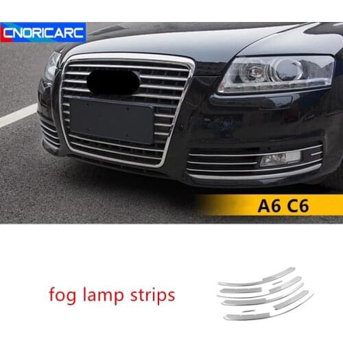 Car Front Bumper Grille Decoration Cover Fog Lights Trim For Audi A6 C6 2009-11 Stainless Steel Front Fog Lamp Strips