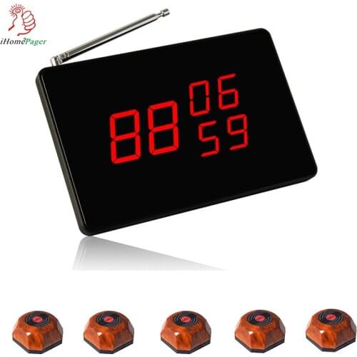 Cheap Price Wireless Call Button System Restaurant Cafe Dessert Shop Factory Bank Hospital(1Display+5Call Buttons)