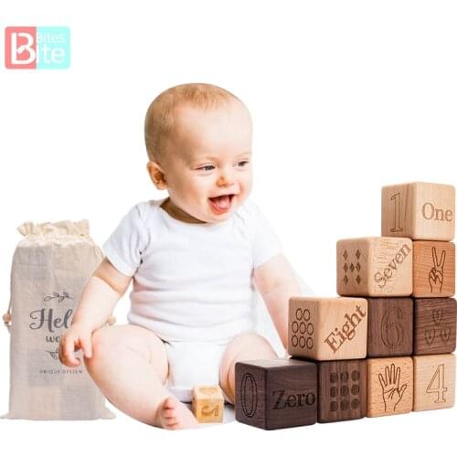 Baby Wood Number Blocks Toy Building Blocks Natural Organic Wooden Toy Blocks for Kids Birthday Gift Montessori Educational Toys