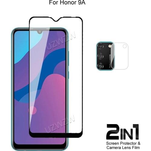 For Honor 9A Front Screen Protector Protective Tempered Glass & Camera Lens Film