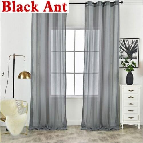 Window Drapes Vertical Stripes Tulle Curtain For Living Room Voile Sheer Fabric Bay Kitchen Window Screen 3 Colors X-JD986#20