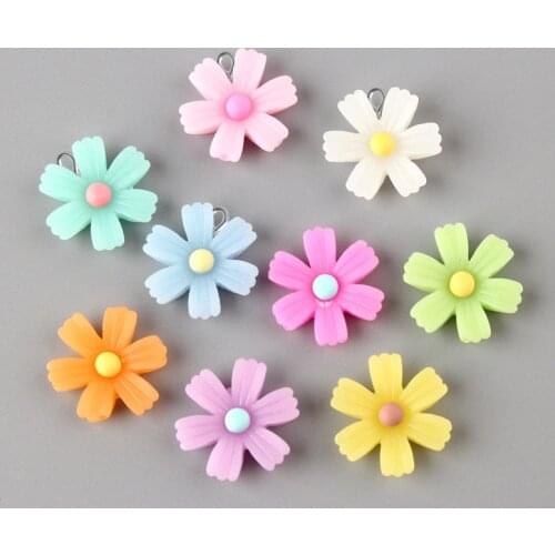10pcs 20MM DIY resin fittings jelly color flower petal charms pendants craft ornament jewelry making materials boutique trinket