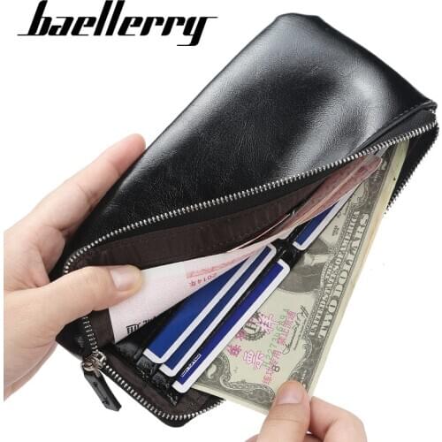 Classic Men Wallets Long Style Card Holder Male Purse Quality Zipper Large Capacity Big Leather Zipper Business Wallet For Phone