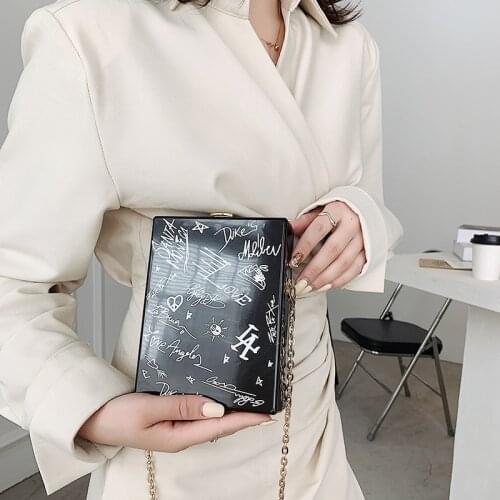 Fashion Cartoon Printed Acrylic Box Ladies Chain Shoulder Bag Casual Party Clutch Female Purses and Handbags Designer Bag 2021