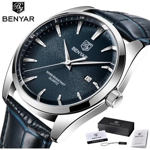 BENYAR 2021 New Top Mens Sports Quartz Watch Top Brand Luxury Watch Mens Fashion Leather Strap Casual Waterproof WristWatches