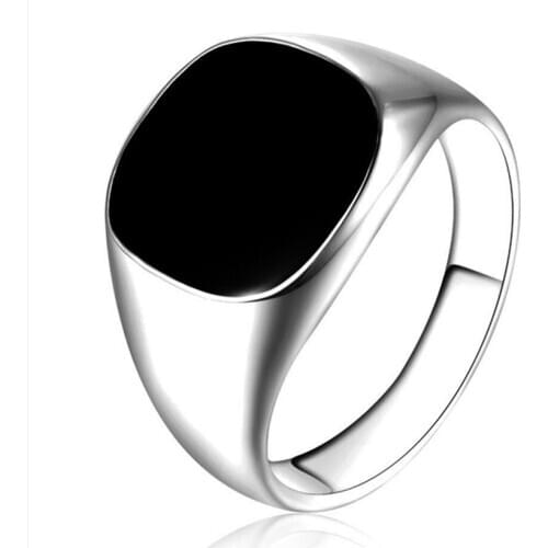 Mens Enamel Ring Gold Silver Color Plated Classic Punk Drip Imitation Black Stones Male Wedding Party Rings Jewelry 2021