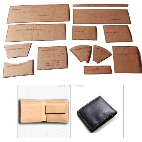 DIY leather craft short wallet card holder coin bag kraft paper template set stencil pattern 10x11x2cm