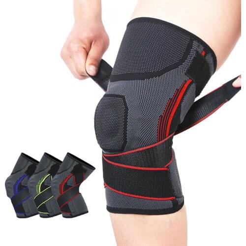 Men Women Sports Knee Pressurized Elastic Knee Pads Adjustable Running Fitness Basketball Volleyball Elastic Wrap Brace Knee Pad