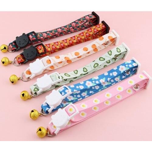 Dogs Cats Collars Polyester Pet Supplies Cute Bell Collars Fruit Paw Printed Cat Collars Adjustable Safe Dog Cat Collar Necklace