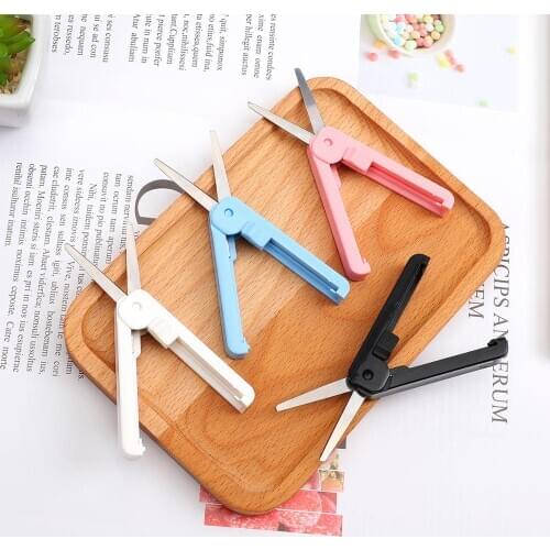 Creative Portable Telescopic scissors Pure color Simplicity paper-cutting folding safety scissors mini stationery scissors