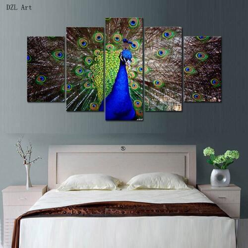Drop shipping 5 sets/panels peacock Print on Canvas large canvas painting for bedroom living room home wall art decor