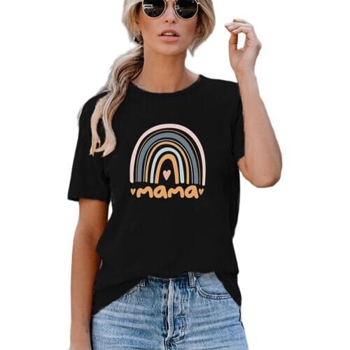 Rainbow MaMa Letter Print T Shirt Women Casual Short Sleeve O Neck Loose Tshirt 2021 New Summer Female Tee Shirt Streetwear Tops