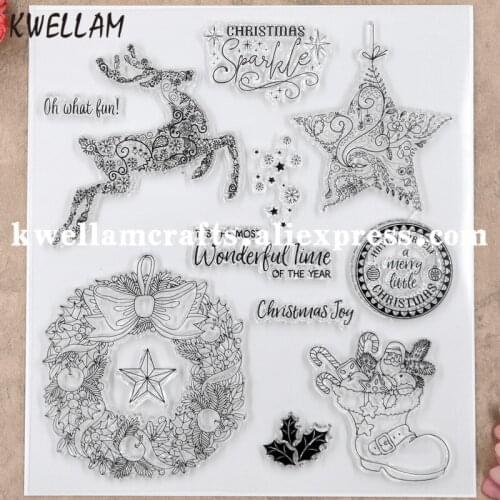 Christmas Joy Deer Star Wreath Scrapbook DIY photo cards rubber stamp clear stamp transparent stamp 18.5x20.5cm KW8091113