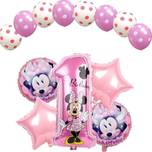 Mickey Minnie Foil Balloons 1st Birthday Party Decorations Kids Ballon Number 1 Globos Dot Latex Childrens Toy Baby Shower Girl