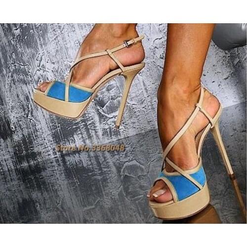 Platform Stiletto Heel Sandals Peep Toe Ankle Strap Thin High Heel Dress Women Shoes Cut Out Dress Summer Sling Back Shoes
