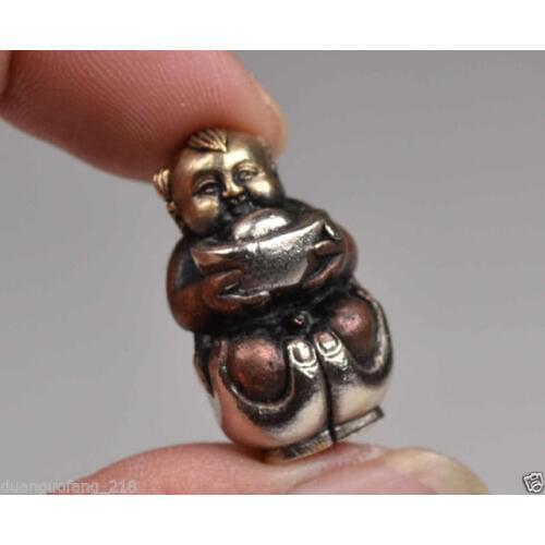 Old Collectible Deco Copper Silver Handmade "Money boy" Lucky Amulet Pendants