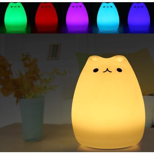 Led Night Light Color Changing Silicone Cat Night Light Bedside Lamp Holiday Gifts Kids Night Lights
