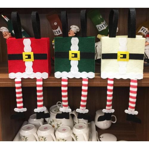 32x15x6.5cm Santa Claus Long Leg Cloth Candy Gift Bags Present Bag Christmas Decoration Storage Bag Festival Decorations