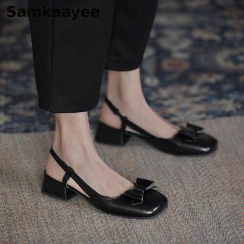 Size 35-39 Woman Pumps Ladies Platform High Heels Leather Shoes Spring Autumn Female Slip-On Bow Solid Wedding Party Zapatos Y37