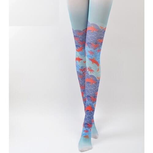 Unique wave carp pattern stockings Japanese cosply Lolita Tights High-quality black silk stockings shaping leggin 1order=1pc
